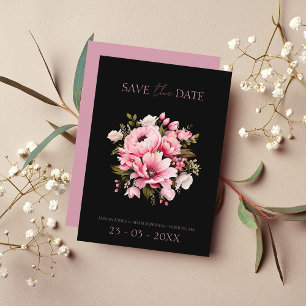 Schwarz-Rosa-Blume Dunkelästhetische Hochzeit Save The Date