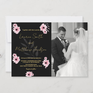 Schwarz-Rosa-Blume Hochzeit Einladungen mit Foto