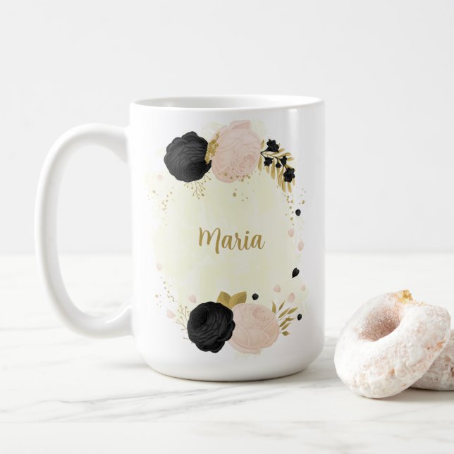 Schwarz-Rosa-Blume Kaffeetasse (Mit Donut)