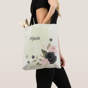 Schwarz-Rosa-Blume Tasche