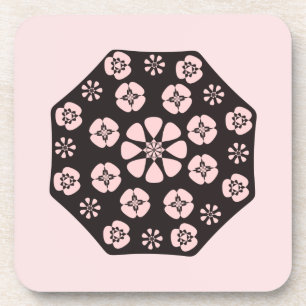 Schwarz/Rosa Blumendesign Getränkeuntersetzer