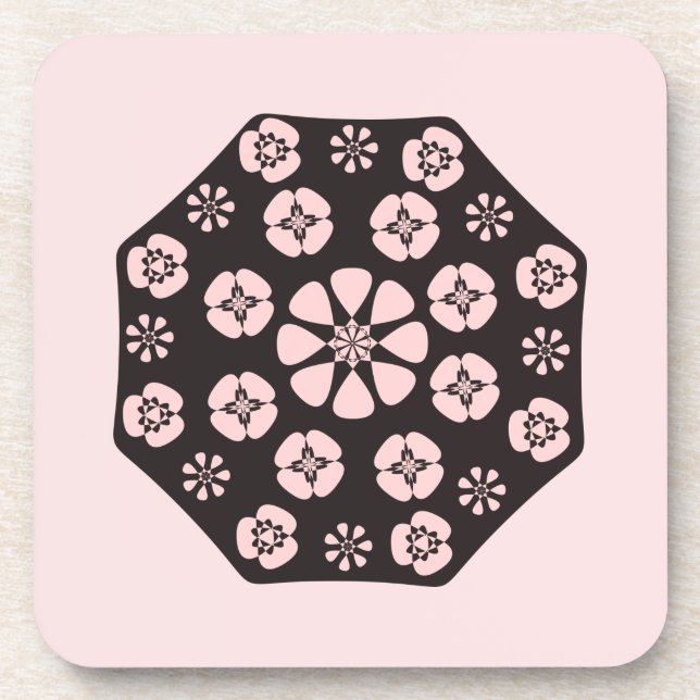 Schwarz/Rosa Blumendesign Getränkeuntersetzer (Vorderseite)