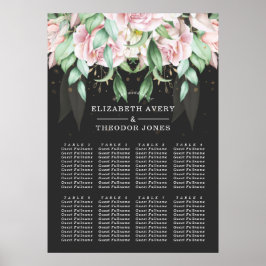 Schwarz-Rosa-Blütenhochzeit Elegant Poster