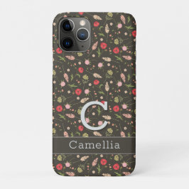 Schwarz Rosa Blütenminimale Elegantes Muster Name Case-Mate iPhone Hülle