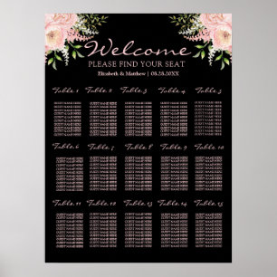 Schwarz-Rosa-Blütensitzkarte Poster