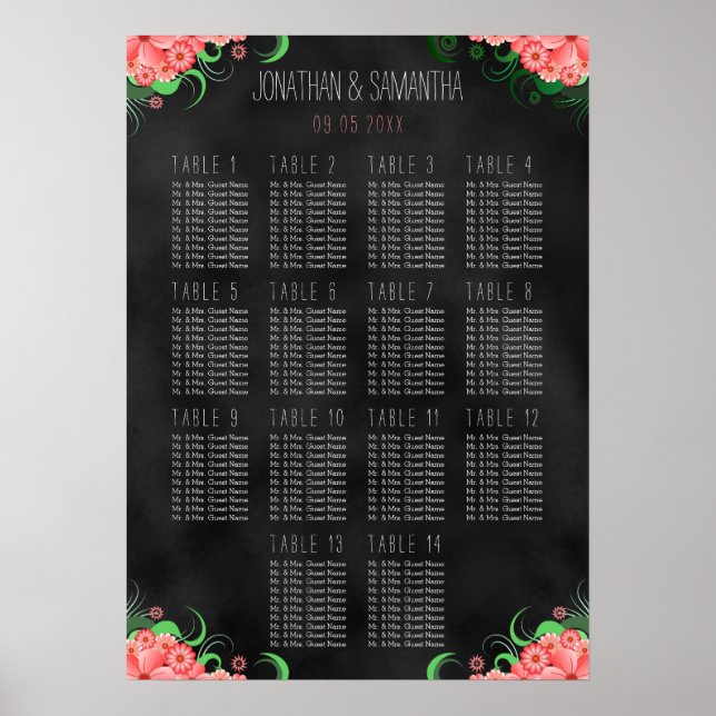 Schwarz-Rosa-Blütenunterlage DIY 14 Tischplattenta Poster (Vorne)
