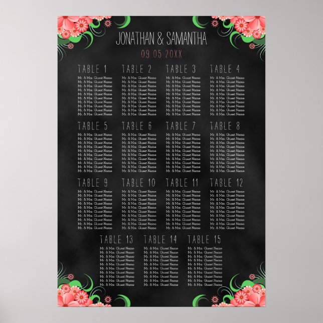 Schwarz-Rosa-Blütenunterlage DIY 15 Tischplattenta Poster (Vorne)