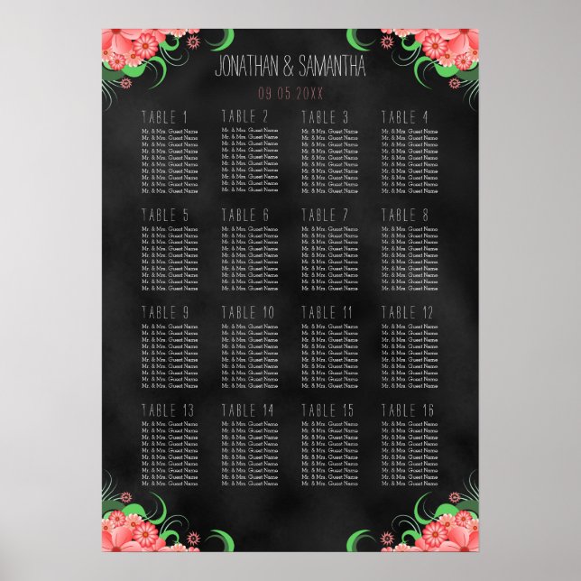 Schwarz-Rosa-Blütenunterlage DIY 16 Tischplattenta Poster (Vorne)