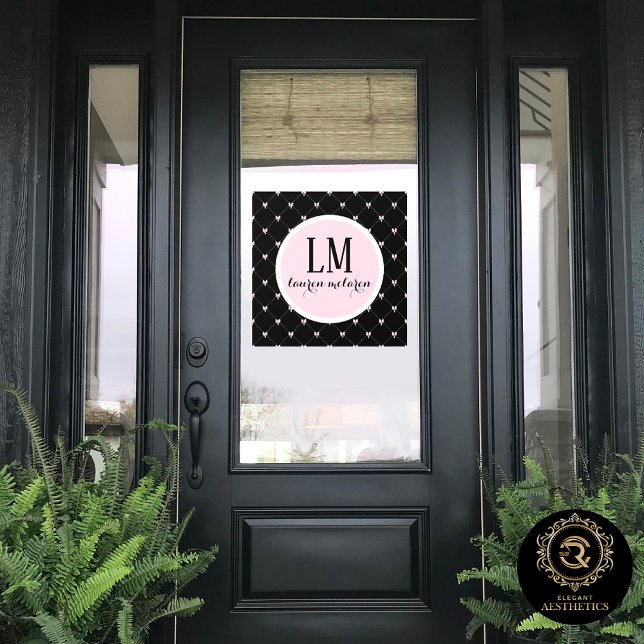 Schwarz & Rosa Bogen Monogramm Fensteraufkleber (Von Creator hochgeladen)