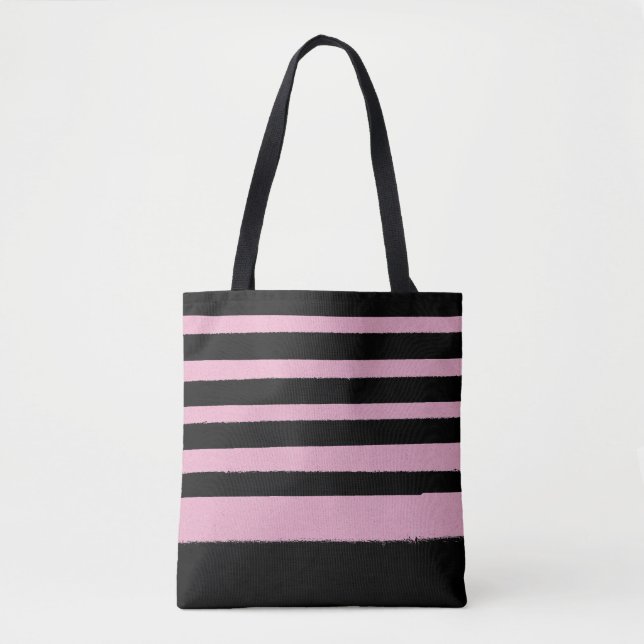 Schwarz Rosa Cool Moderner Streifen Tasche (Vorderseite)