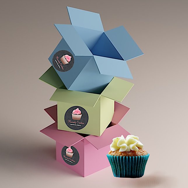 Schwarz-Rosa-Cupcake-Bäckereiaufkleber Runder Aufkleber (Von Creator hochgeladen)