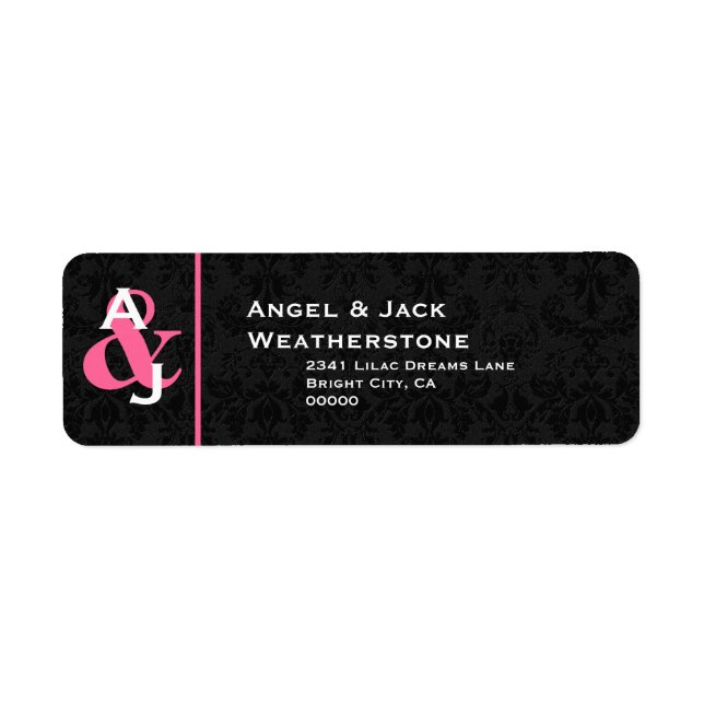 Schwarz-Rosa Damask Wedding Monogram Ver 007 (Vorne)