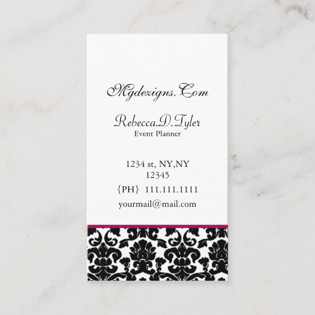 Schwarz-Rosa Damaskus Chic Business Cards Visitenkarte (Vorderseite)