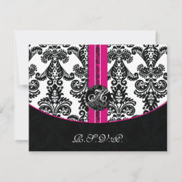 Schwarz-Rosa-Damaskus-Hochzeit RSVP Karte