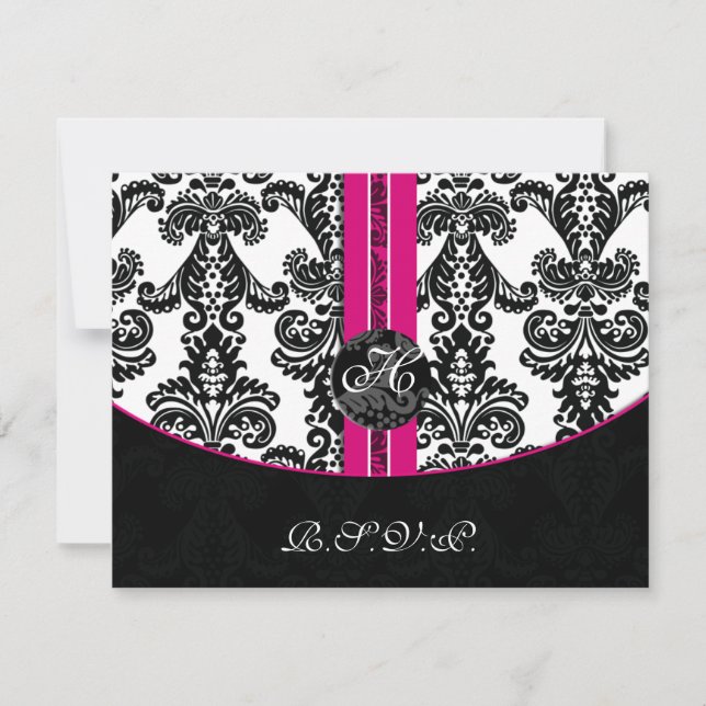 Schwarz-Rosa-Damaskus-Hochzeit RSVP Karte (Vorderseite)