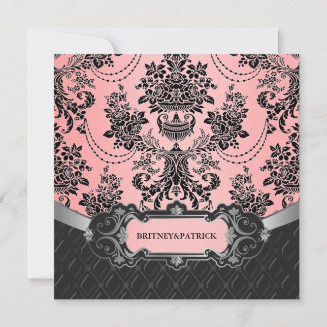 Schwarz-Rosa-Damaskus-Hochzeitseinladungen Einladung (Vorderseite)