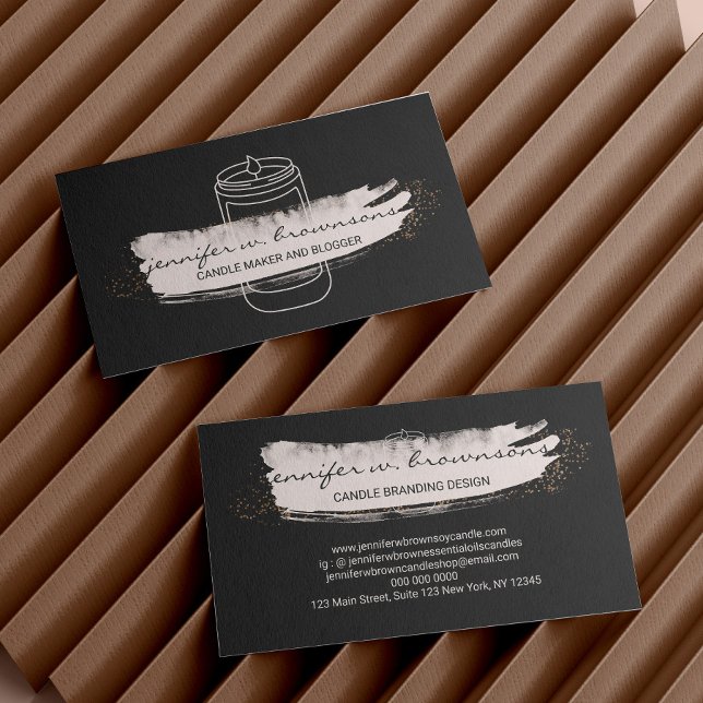 Schwarz Rosa elegante Sockelkerze Visitenkarte (Black Pink elegant simple soy candle Business Card)