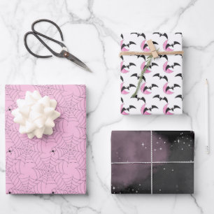 Schwarz-Rosa-Extravagant-Spieglein-Sky-Halloween Geschenkpapier Set