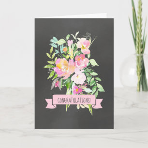 Schwarz-Rosa-Floral Hochzeitsgratulation Karte