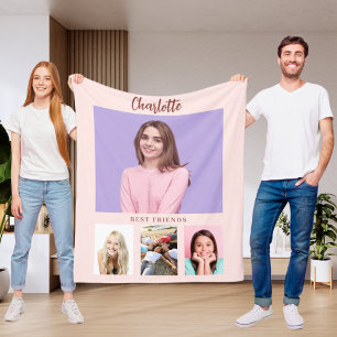 Schwarz-Rosa-Foto-Collage Mädchen Freunde Fleecedecke