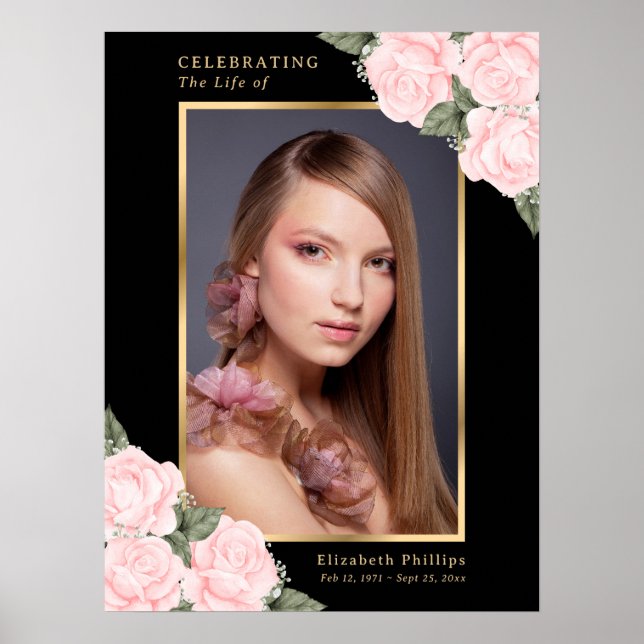 Schwarz-Rosa-Foto Gedenkfeier Beerdigung Zeichen Poster (Vorne)