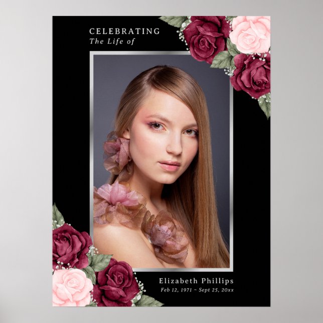 Schwarz-Rosa-Foto Gedenkfeier Beerdigung Zeichen Poster (Vorne)