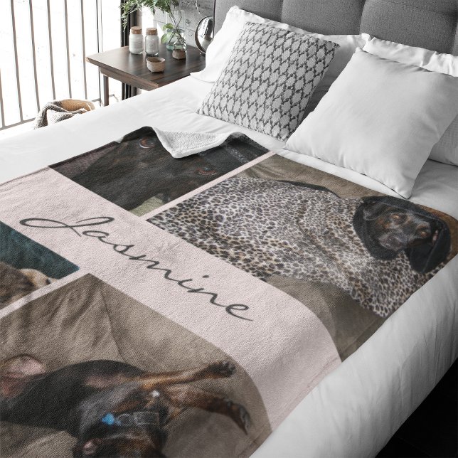 Schwarz-Rosa-FotoCollage | Fleece Dog Blanket (Capture precious pet moments with our Modern Pet Photo Collage Fleece Blanket. )