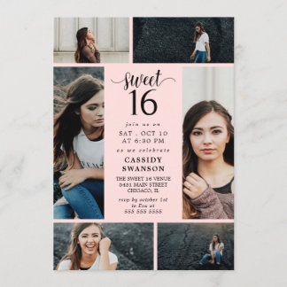 Schwarz-Rosa-Fotomaterial 16 . Geburtstag Einladung