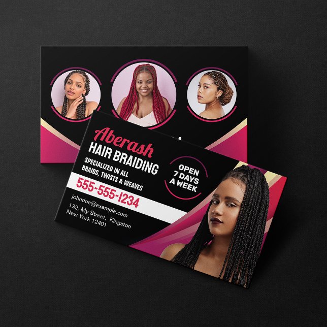 Schwarz-Rosa Friseur Salon Fotos hinzufügen Visitenkarte (Von Creator hochgeladen)