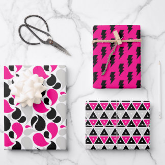 Schwarz-Rosa-Geometrie-Flash-Form Geschenkpapier Set