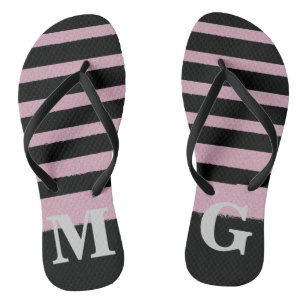 Schwarz Rosa Gestreifte Coole Einfache Muster Flip Flops