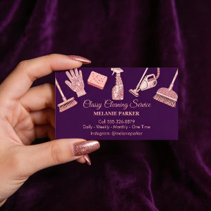 Schwarz & Rosa Glitter Klasse Reinigungsdienstleis Visitenkarte