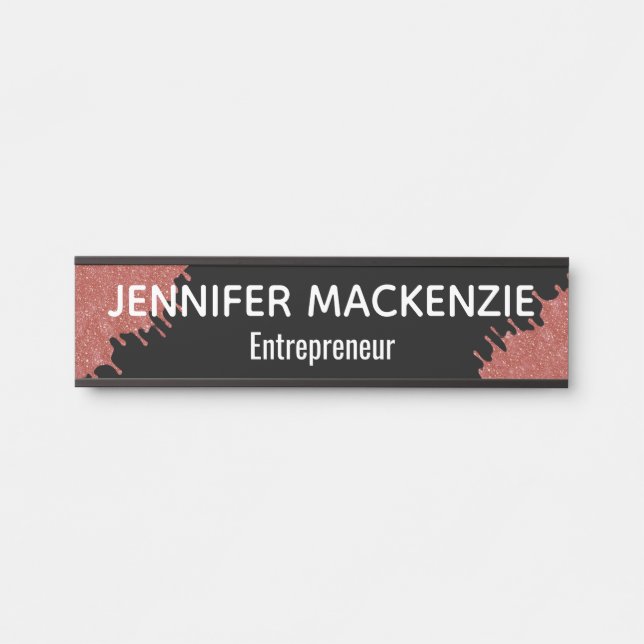 Schwarz-Rosa-Glitzer Girly Office Türzeichen Türschild (Vorderseite )