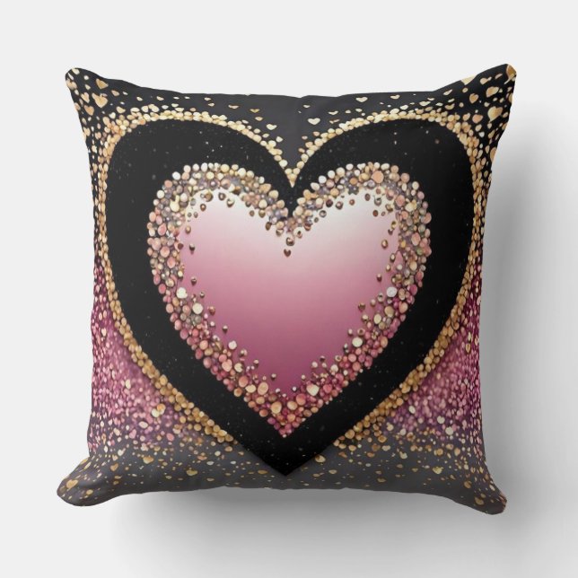 Schwarz/Rosa Glitzer Herzklopfen | Stylis Kissen (Vorderseite)
