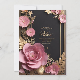 Schwarz Rosa Gold 3D Blumenkarte