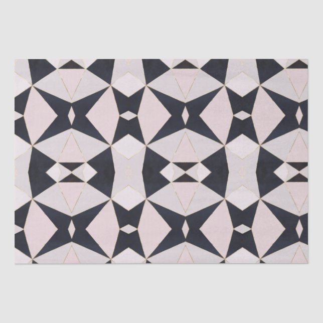 Schwarz Rosa Gold Kaleidoskop Geometrisch Seidenpapier (Vorderseite)