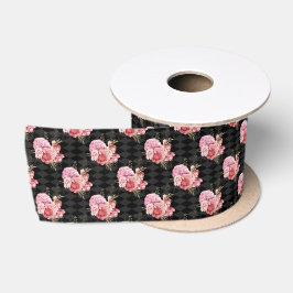 Schwarz Rosa Gold Vintage Blüte 3 Zoll Satin Band Satinband