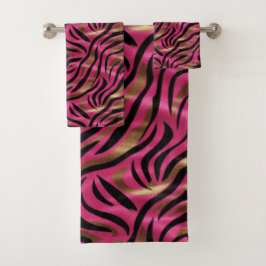 Schwarz Rosa Gold Zebra Streifen Tierisches Druckm Badhandtuch Set