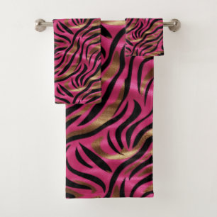Schwarz Rosa Gold Zebra Streifen Tierisches Druckm Badhandtuch Set