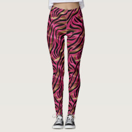 Schwarz Rosa Gold Zebra Streifen Tierisches Druckm Leggings