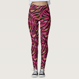 Schwarz Rosa Gold Zebra Streifen Tierisches Druckm Leggings