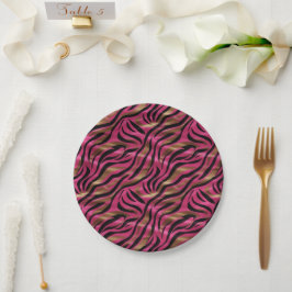Schwarz Rosa Gold Zebra Streifen Tierisches Druckm Pappteller