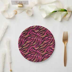 Schwarz Rosa Gold Zebra Streifen Tierisches Druckm Pappteller