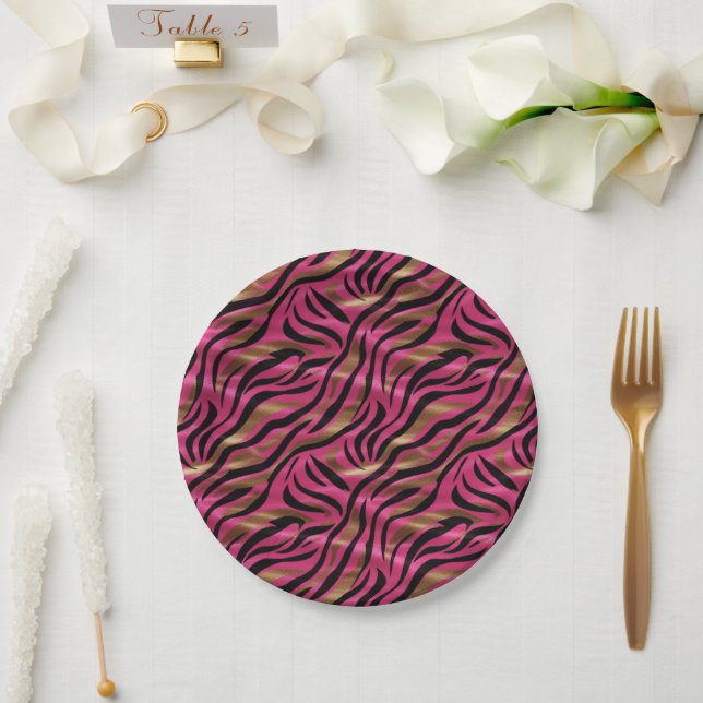 Schwarz Rosa Gold Zebra Streifen Tierisches Druckm Pappteller (Hochzeit)