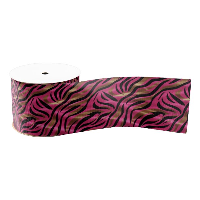 Schwarz Rosa Gold Zebra Streifen Tierisches Druckm Ripsband (Spule)