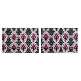 Schwarz, Rosa & Grau Damast Kissenbezug