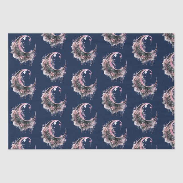 Schwarz-Rosa-Halbmond-Muster Halloween Seidenpapier (Vorderseite)