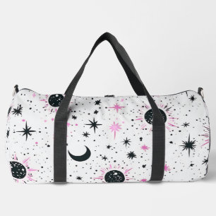 Schwarz-Rosa Himmelssonne Mond Sterne Duffle Bag