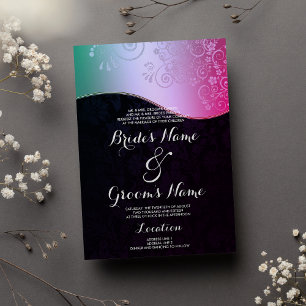 Schwarz-Rosa-Hochzeit mit Aquamarinem Gradient-Flo Einladung