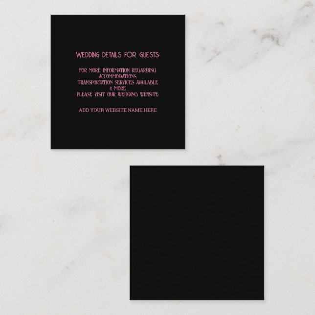 Schwarz-Rosa-Hochzeitsdetails für Gäste mit Klasse Begleitkarte (Vorne/Hinten)